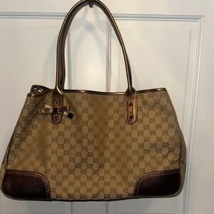 EXCELLENT Condition Gold and brown canvas Gucci Princy Tote